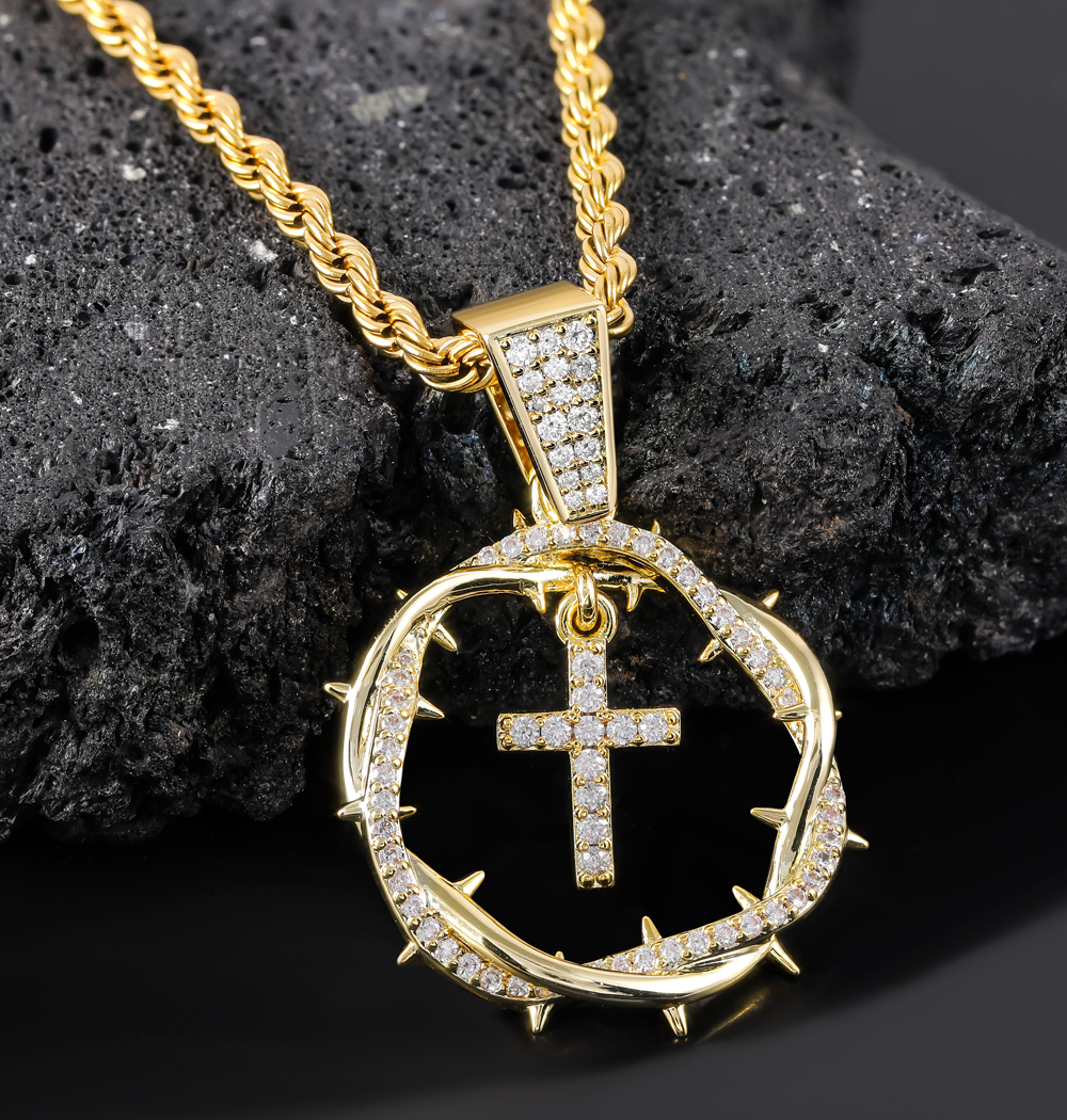 Vanimy Floral Cross Necklace Gold Gods Crown Of Thorns Necklace