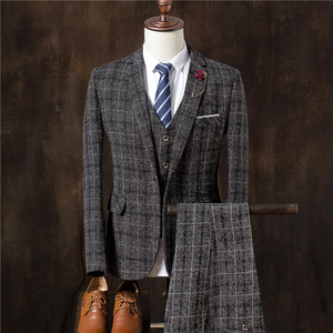 <span class=keywords><strong>Traje</strong></span> de Tres Piezas a Cuadros Estilo Coreano para <span class=keywords><strong>Hombre</strong></span>, Corte Entallado, Blazer de Un Solo Pecho, <span class=keywords><strong>Traje</strong></span> Formal para Novio y Padrinos de Boda - Product Image 3