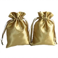 Sac à cordon en satin de soie recyclable à double couche avec logo personnalisé, bleu et or, grand format, pour cosmétiques, bijoux, perruques, cheveux, cadeaux