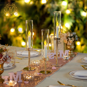 Juego de candelabros de una sola cabeza románticos de lujo ligero, centros de mesa de boda, candelabros de cristal de Metal dorado de alta calidad - Product Image 1