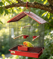 Volière interactive pour oiseaux sur roulettes, plateformes de jeu multi-positions, jouet suspendu, perchoirs en bois et bac à déchets extractible