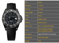 Montre de luxe en fibre de carbone noire pour homme, mouvement automatique, bracelet en silicone, étanche, style plongée, montres-bracelets OEM