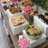 Présentoir Rectangulaire à 4 Niveaux Transparent, Cube de Table Alimentaire en Acrylique Blanc pour Traiteur, Rehausseurs de Buffet, Présentoir Alimentaire et Décoration de Noël