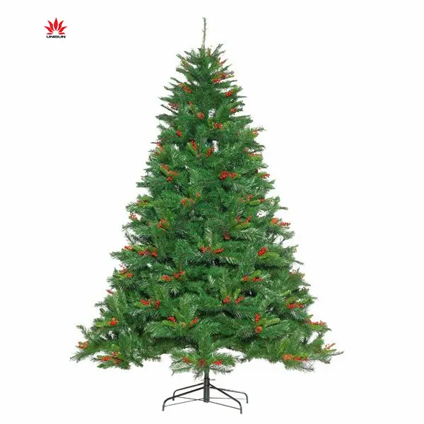 árvore de natal artificial com pé de ferro em PVC e PE verde natural para decoração de festas e festivais