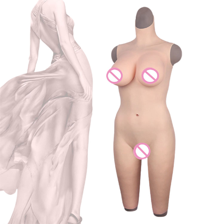 Soft artificial breast form man to woman fake boob D cup silicone full bodysuit for crossdressing transgender drag queen