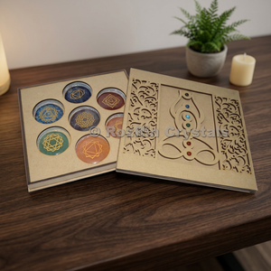 Caja de Madera Tallada con Cristales Rozalin y 7 Posavasos Geométricos de Chakra, Decoración Espiritual Feng Shui para el Hogar - Product Image 3