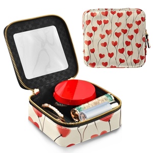 PU Leather Patchwork Makeup <b>Bag</b> Portable <b>clear</b> Red Heart Print Waterproof Toiletry Pouch <b>Travel</b> Makeup <b>Bag</b> - Product Image 3