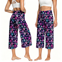 Pantalon large pour femme à imprimé plumes de paon, taille haute, coupe courte, avec cordon de serrage, idéal pour le yoga et la détente, style culotte athlétique