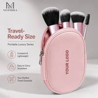 Ensemble de 10 pinceaux de maquillage professionnels miniatures, vegan, portables, mignons, pour le visage et les yeux, de luxe, roses, de qualité supérieure, avec étui en PU