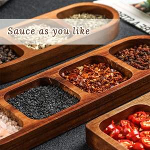 Plateau à sauce en bois 3 compartiments avec séparateurs, <span class=keywords><strong>petit</strong></span> plat pour la maison, la cuisine, le barbecue, le pique-nique - Product Image 5