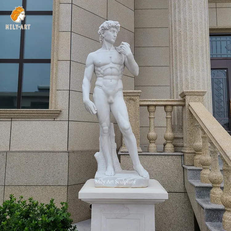 Statue en pierre naturelle de David en marbre, grande taille, pour l'extérieur et le jardin, Sculpture homme nue, classique