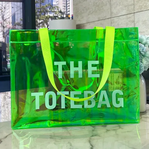 Bolso de compras iridiscente de PVC transparente impermeable de lujo, logotipo impreso personalizado, Asa de holograma Premium para bolsas de asas promocionales - Product Image 6