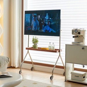Meuble <span class=keywords><strong>TV</strong></span> mobile de style nordique pour petits espaces, support de moniteur sur pied pour salon avec roulettes en acier inoxydable - Product Image 1