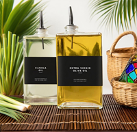 Vente en gros bouteille carrée en verre bouteilles de portionnement de condiments de cuisine 350ml 500ml distributeur de bouteilles d'huile d'olive avec verseurs