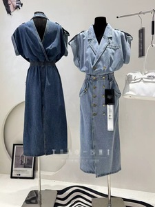 Estivo in <span class=keywords><strong>Denim</strong></span> con risvolto a bottone alla moda <span class=keywords><strong>abito</strong></span> Casual donna abiti formali 2023 Cowboy Streetwear estivi abiti lunghi da donna - Product Image 6