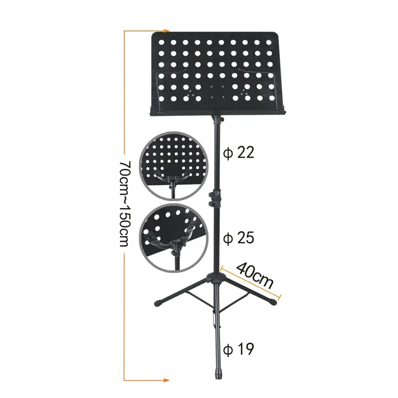 Sac müzik standı tutucu taşınabilir katlanır Metal müzik rafı-ayarlanabilir yükseklik Tripod tabanı hafif ve kompakt