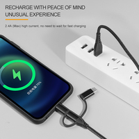 Câble de chargeur multi-têtes 5 en 1 en nylon USB Type C Micro et 8 broches 2 en 3 Multi USB-C 3A QC 3.0 Câble de charge rapide et de données