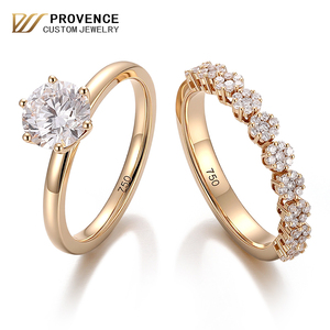 แหวนคู่ทองแท้ 14k 18k 10k ประดับเพชรทรงกลมเพาะเลี้ยงในห้องปฏิบัติการ แบบ 5 กรงเล็บ สำหรับงานแต่งงานและหมั้นหมาย สำหรับผู้หญิง - Product Image 1