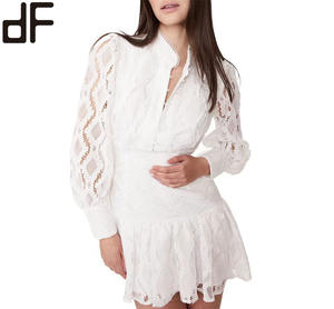 Day Look Ladies Lace <strong>Dress</strong> in Ivory Semi Sheer Long Sleeve <strong>Dress</strong> a <strong>Victorian</strong> Inspired Collar <strong>Dresses</strong> - Product Image 4