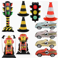 Lot de ballons en aluminium sur le thème des voitures de course : Véhicules de course, station-service, feux de circulation, barrières routières, ballons sur pied – Fournitures pour fête sur le thème de la course automobile