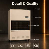 Déshumidificateur industriel haute température avec contrôle WiFi par application, écran tactile, minuterie et mémoire pour serres, séchage du bois et ateliers de produits de la mer