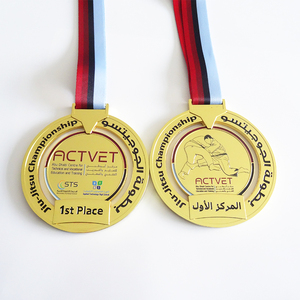 เหรียญรางวัลเทควันโดแบบหล่อขึ้นรูปทรงกลม ทำจากโลหะผสมสังกะสี พร้อมริบบิ้น สำหรับรางวัลอันดับหนึ่ง สอง และสาม - Product Image 4