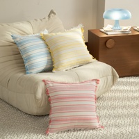 Housse de coussin jacquard à rayures couleur macaron avec franges, pour fête, mariage, décoration de la maison, lavable en machine, facile à nettoyer