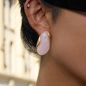 Vintage Earrings High Polished Stainless Steel Cute Jewelry Sets Bulk Waterproof 4 Colors Big Resin Stud Earrings for Women - Product Image 4