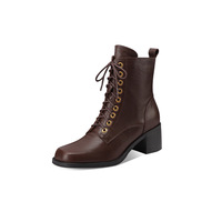 Bottines à talon épais mi-hautes pour femmes, style designer, légères, en cuir de vache véritable, antidérapantes