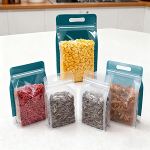 Sacs à fond plat YSH, étanches, avec couvercle rigide transparent, pochette avec fermeture éclair et poignée, finition dépolie, scellage large sur huit côtés - Product Image 3