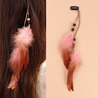 Pince d'extension de cheveux tribale tressée à pompon coiffe de bohème faite à la main à plumes bon marché à la mode vente en gros