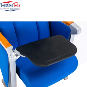 Tablette d'écriture pliable avec accoudoirs métalliques, chaise d'auditorium bleue rembourrée pour utilisation en salle de cinéma, en classe ou en conférence - Product Image 2