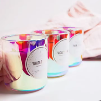 Vente en gros de bougies parfumées en cire de soja dans un bocal en verre électro-plaqué avec décoration de cristaux de luxe, étiquette privée personnalisée, cadeau de mariage