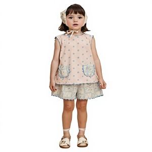 Conjunto de Verano 2026 para Niñas, Estilo <span class=keywords><strong>Retro</strong></span> Dulce y Fresco, con Rayas y Flores, de Algodón, Pantalones Cómodos y Transpirables para Bebés - Product Image 1
