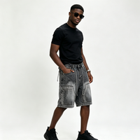 Jeans personnalisés pour hommes, vintage, noir délavé, effet usé, avec strass, jorts en denim, coupe large, baggy, style Y2K, avec poches patchwork