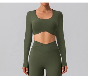 Otoño e invierno sexy ajustado de manga larga ropa de yoga al aire libre de secado rápido Camiseta deportiva correr desnudo ropa de fitness top - Product Image 1