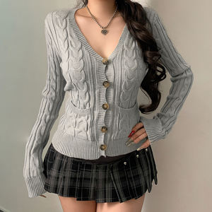 Cárdigan de Punto de Lana para Mujer, Color Sólido, Cierre de Botón, Estilo Casual, Versátil, para Otoño e Invierno - Product Image 4