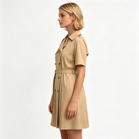 Robe Trench Kaki à Manches Courtes pour Femme, Mini-Robe Ceinturée à Double Boutonnage, Col Revers, Tenue Élégante Printemps-Été pour le Bureau