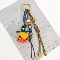 Gantungan Kunci Kulit Anyaman Tangan Motif Bunga, Rumbai Manik-Manik Warna-Warni, Aksesoris Tas, Gantungan Kunci Anyaman untuk Tas Tangan, Ransel, Hadiah