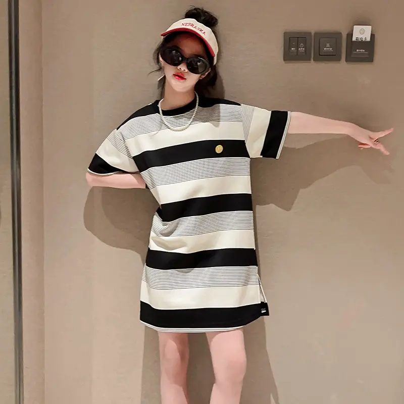 Verano blanco y negro raya niños niña vestido bebé niña vestido de