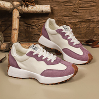 Baskets décontractées pour femmes, violet et blanc, à lacets, bout rond, semelle épaisse, style rétro, pour la marche quotidienne