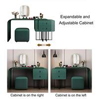 Commode en bois moderne (coiffeuse) avec armoire latérale extensible, miroir LED 3 couleurs et tabouret pour chambre à coucher