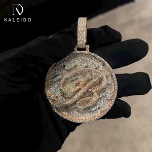 Pendentif personnalisé Kaleido <span class=keywords><strong>en</strong></span> forme ronde avec <span class=keywords><strong>lettre</strong></span>, style hip-hop, plaqué or rose, double couche, logo, nom, pendentif de charme - Product Image 2