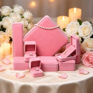 Multi-size <b>Pink</b> Velvet <b>Jewellery</b> <b>Box</b>, Elegant Rigid Storage Case for Rings, Pendants, Bracelets, Wedding Gift Packaging - Product Image 4
