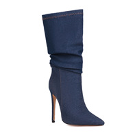 DB fait à la main personnalisé mode bleu jean bottes dames mollet bottes Sexy bout pointu stiletto chaussons femmes Slouchy Denim bottes