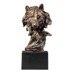 Adorno de Latón con Cabeza de Lobo, Escultura Artística Hecha a Mano, Decoración para Sala de Estar u Oficina, Cobre y Oro - Product Image 5