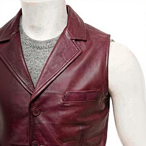 Gilet en cuir véritable respirant pour homme, couleur unie, col mandarin, simple boutonnage, style décontracté, vêtement d'extérieur hiver - Product Image 3