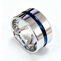 Cheng Juweliere Maßgefertigter Großer Herrenring 12mm Wolframkarbid Trendiger Ring Blau Beschichtet Gerillter Kuppelring für Jubiläen