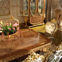 Ensemble de table à manger de luxe personnalisé, style européen classique, en bois massif sculpté, doré, 6 places, salle à manger royale, ensemble de meubles haut de gamme