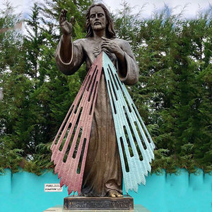 Artesanías de metal personalizadas, estatua de jardín de la Misericordia divina de Cristo señor Jesús de bronce de tamaño natural a la venta - Product Image 1